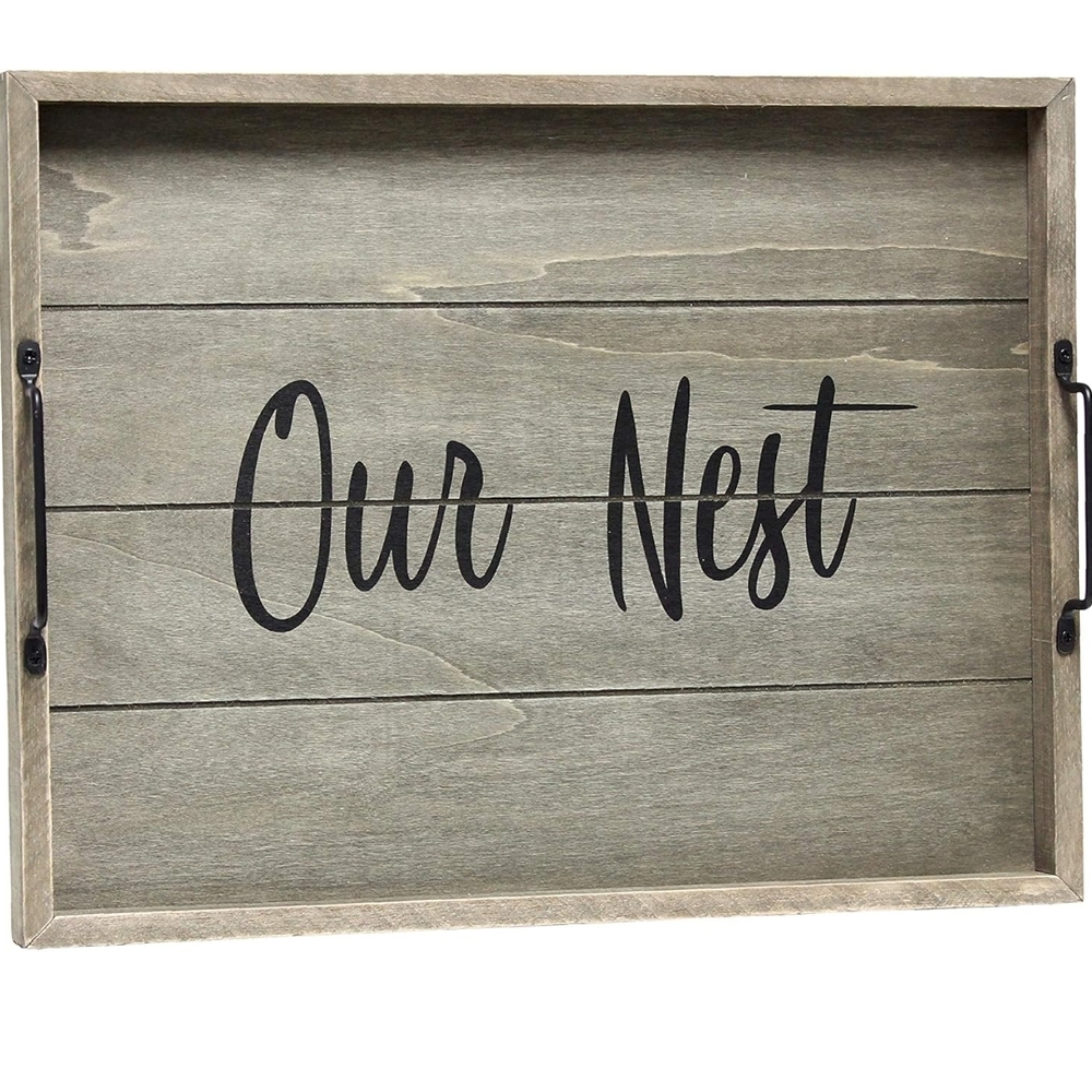 Rustic Gray Wooden Tray with Handles